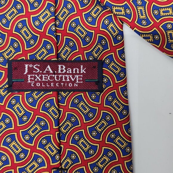 JOS.A.BANK Signature Collection Silk Tie Red Blue Geometric 56.5" Long 4" Wide - Picture 3 of 5